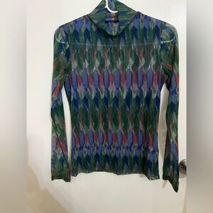 Anthropologie Green and Blue Long Sleeve Top